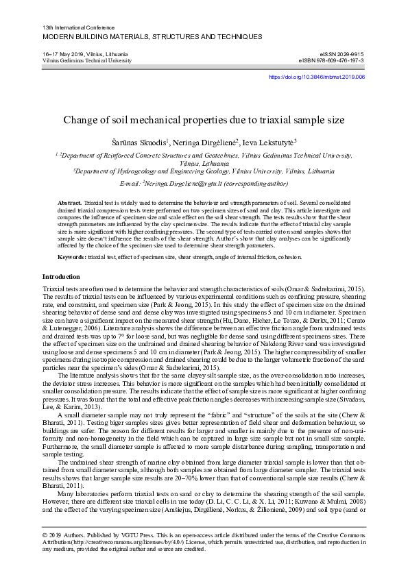 (PDF) Change of soil mechanical properties due to triaxial sample size