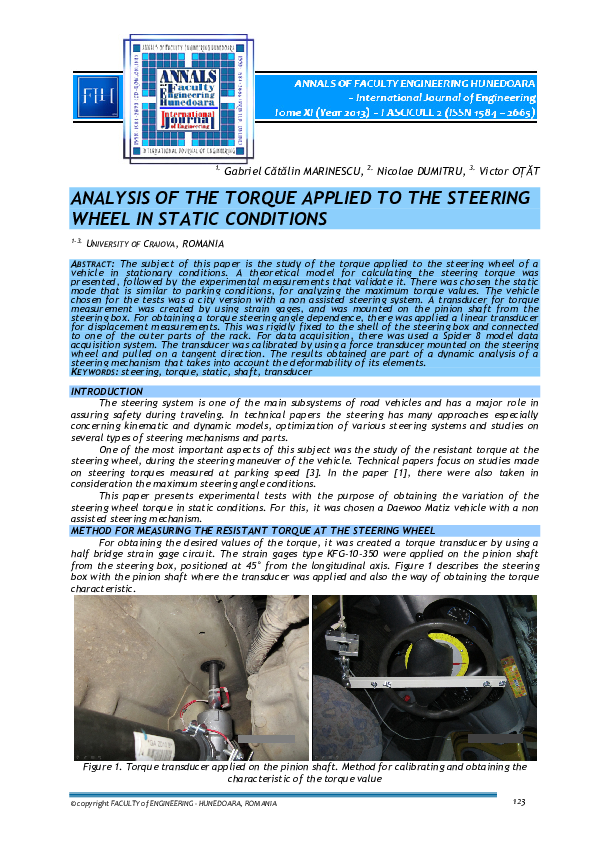 (PDF) Analysis of the Torque Applied to the Steering Wheel in Static ...