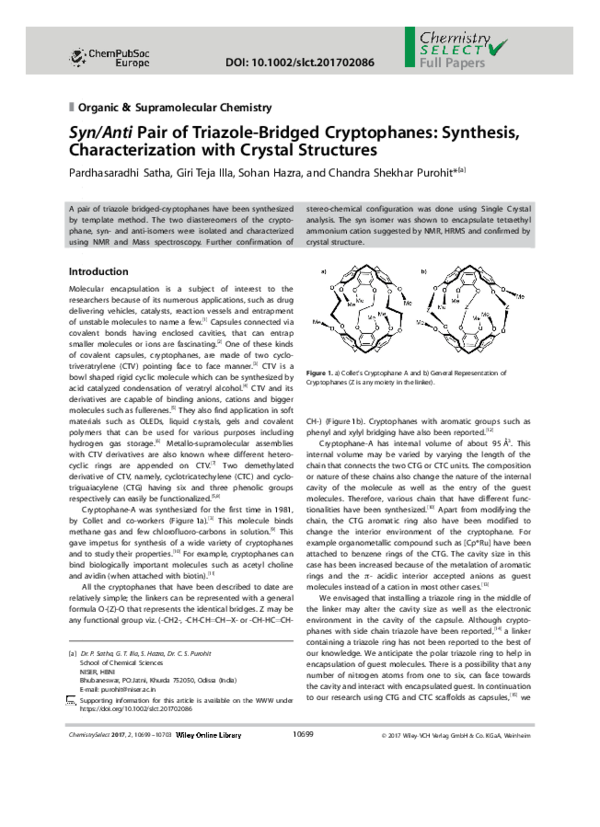(PDF) Syn/Anti Pair of Triazole‐Bridged Cryptophanes: Synthesis ...