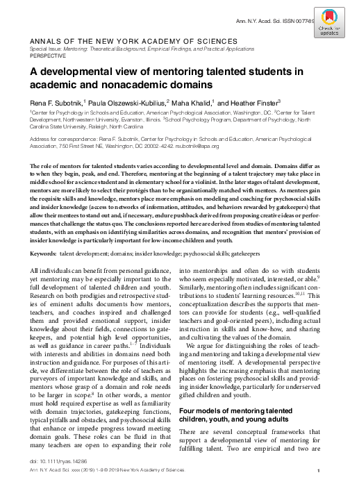 (PDF) A developmental view of mentoring talented students in academic ...