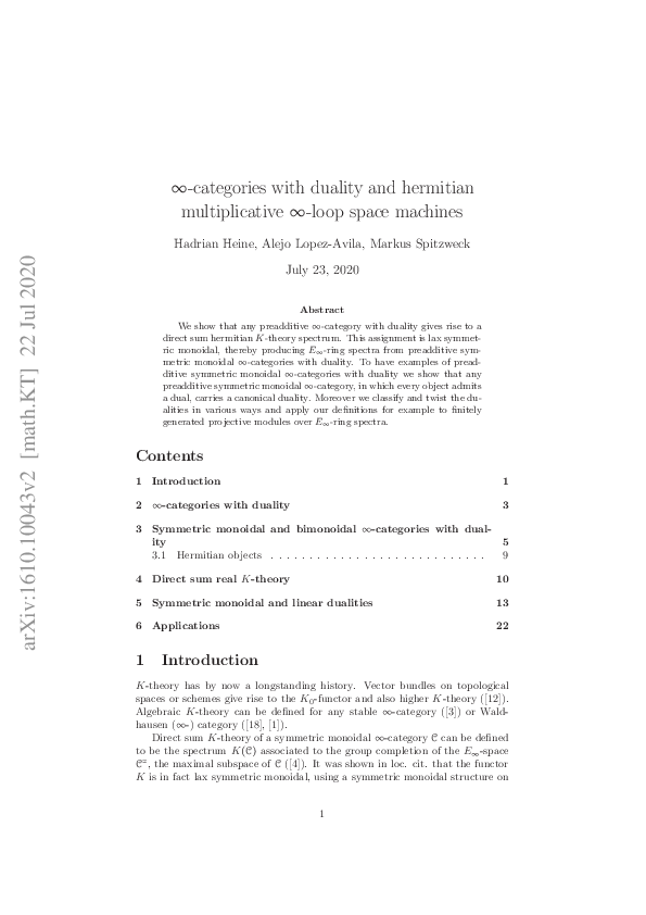 (PDF) Infinity categories with duality and hermitian multiplicative ...