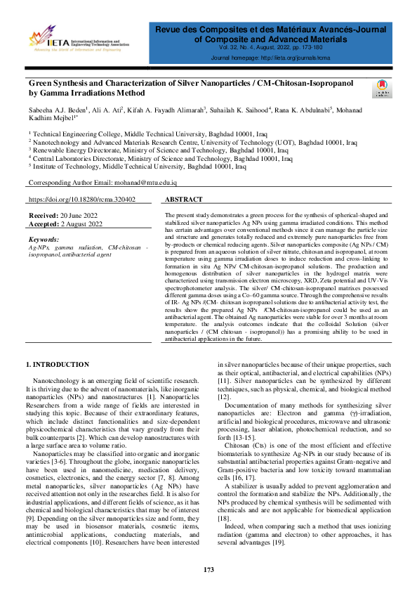 (PDF) Green Synthesis and Characterization of Silver Nanoparticles / CM ...