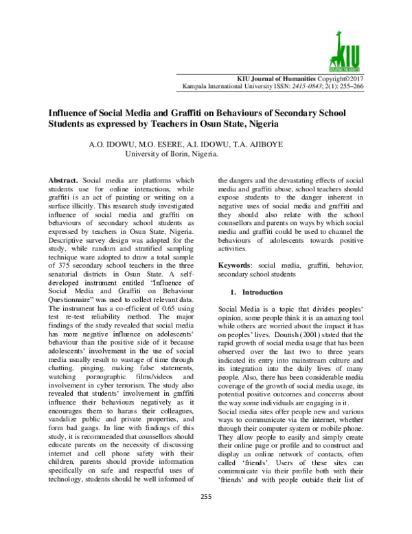 (PDF) Influence of Social Media and Graffiti on Behaviours of Secondary ...