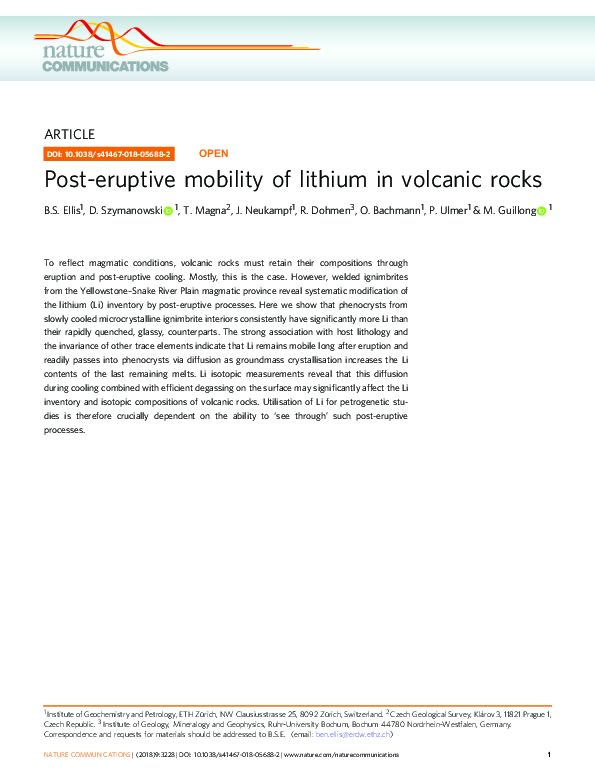 (PDF) Post-eruptive mobility of lithium in volcanic rocks