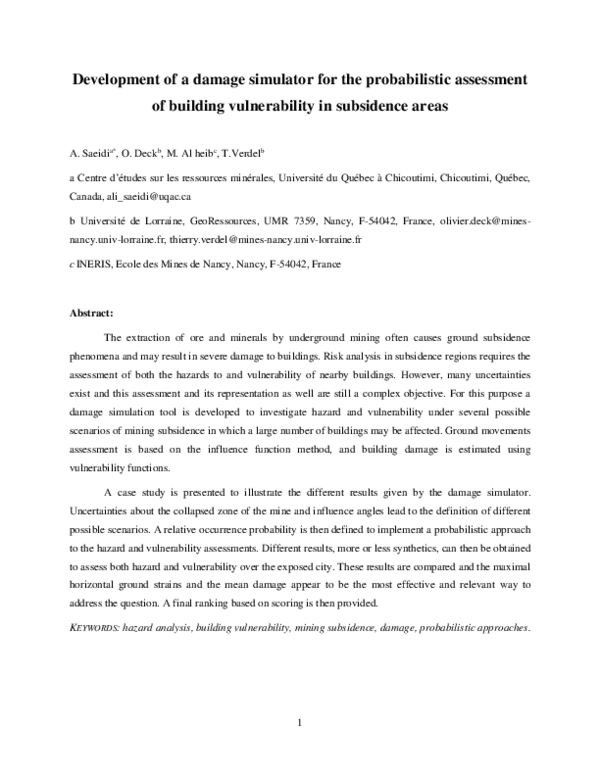 (PDF) Development of a damage simulator for the probabilistic ...