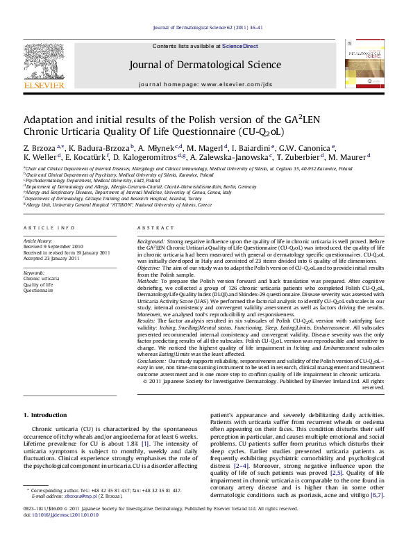 (PDF) Adaptation and initial results of the Polish version of the ...