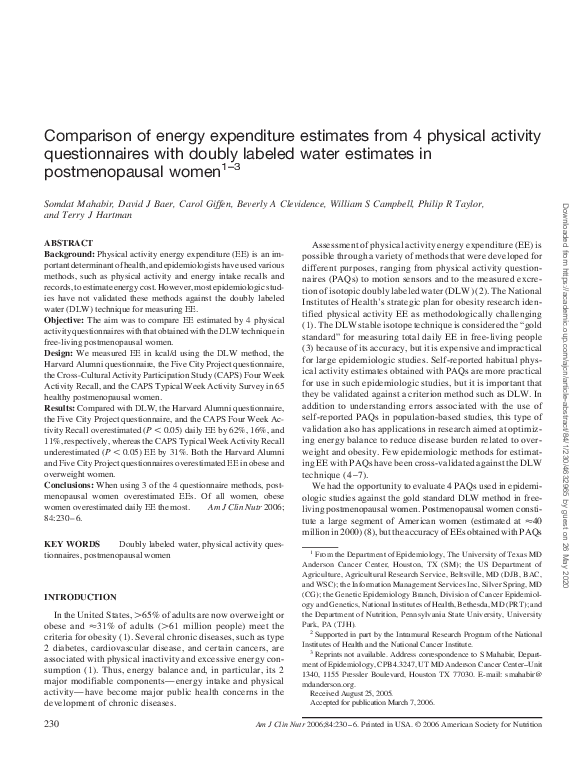 (PDF) Comparison of energy expenditure estimates from 4 physical ...