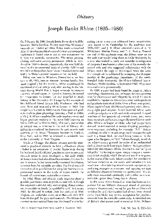 (PDF) Obituary: Joseph Banks Rhine (1895-1980)