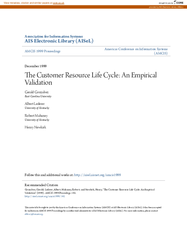 (PDF) The Customer Resource Life Cycle: An Empirical Validation