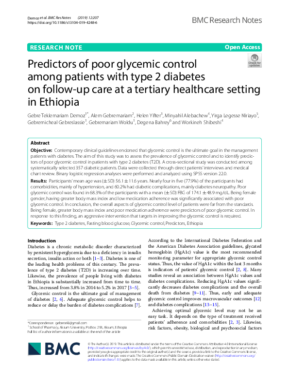 (PDF) Predictors of poor glycemic control among patients with type 2 ...