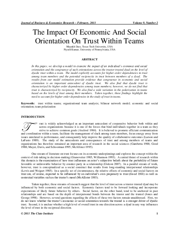 (PDF) The Impact Of Economic And Social Orientation On Trust Within Teams