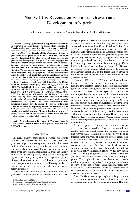 (PDF) Non-Oil Tax Revenue on Economic Growth and Development in Nigeria