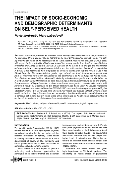 (PDF) The Impact of Socio-economic and Demographic Determinants on Self ...