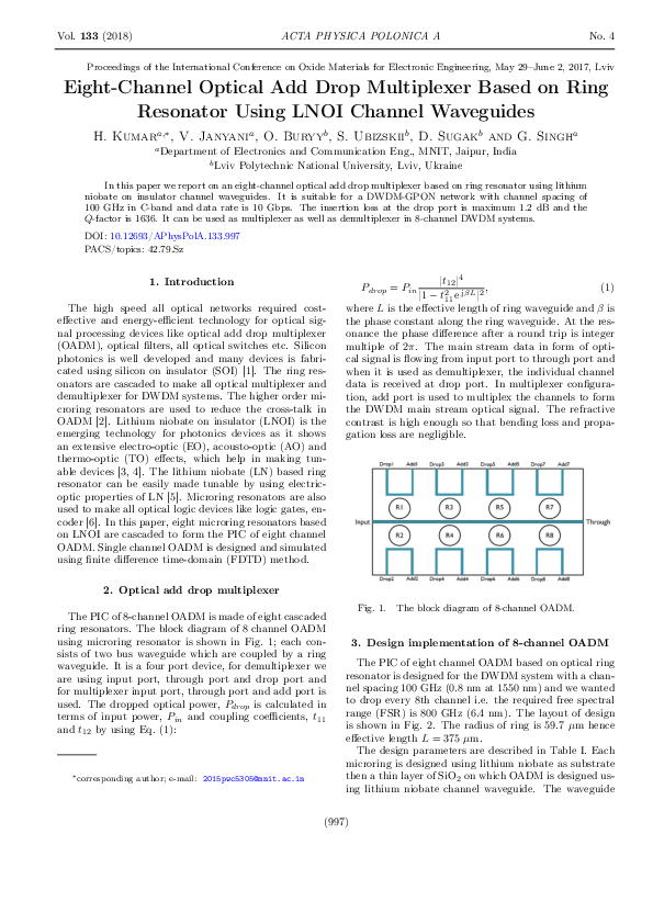 (PDF) Eight-Channel Optical Add Drop Multiplexer Based on Ring ...