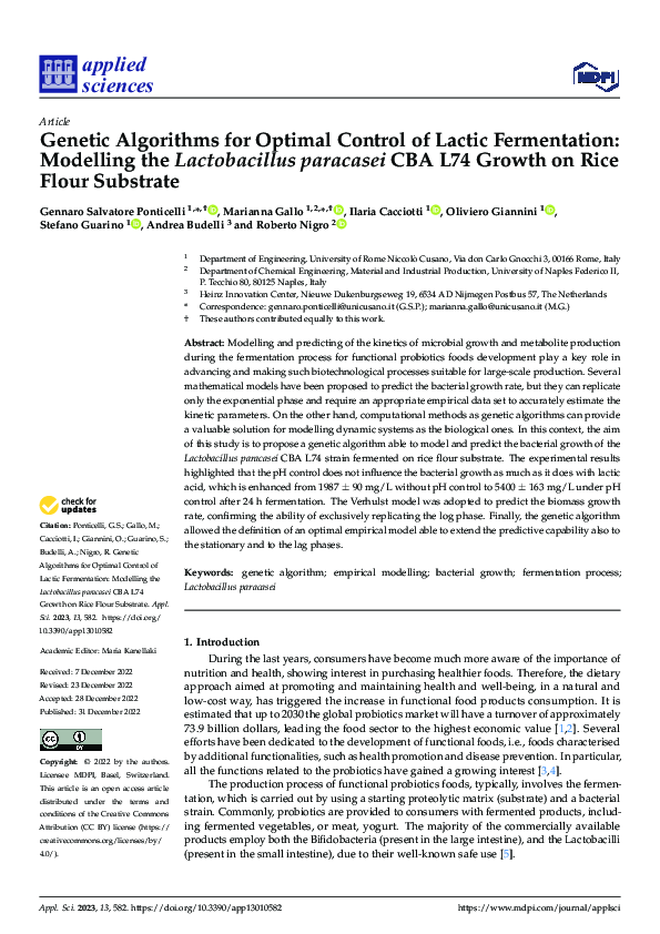 (PDF) Genetic Algorithms for Optimal Control of Lactic Fermentation ...