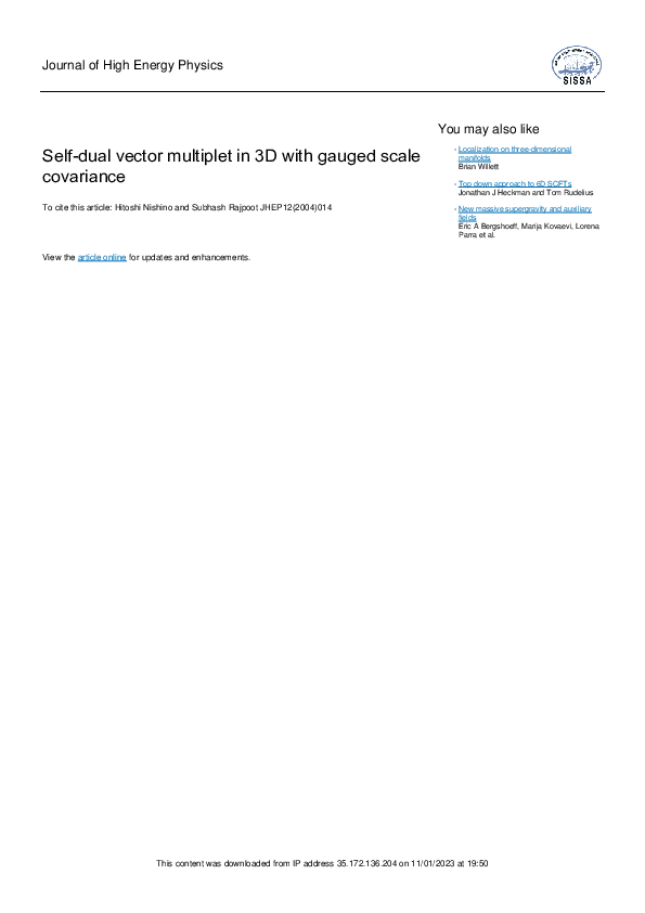 (PDF) Self-Dual Vector Multiplet in 3D with Gauged Scale Covariance