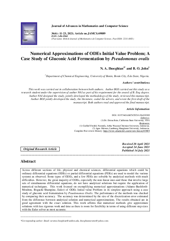 (PDF) Numerical Approximations of ODEs Initial Value Problem; A Case ...