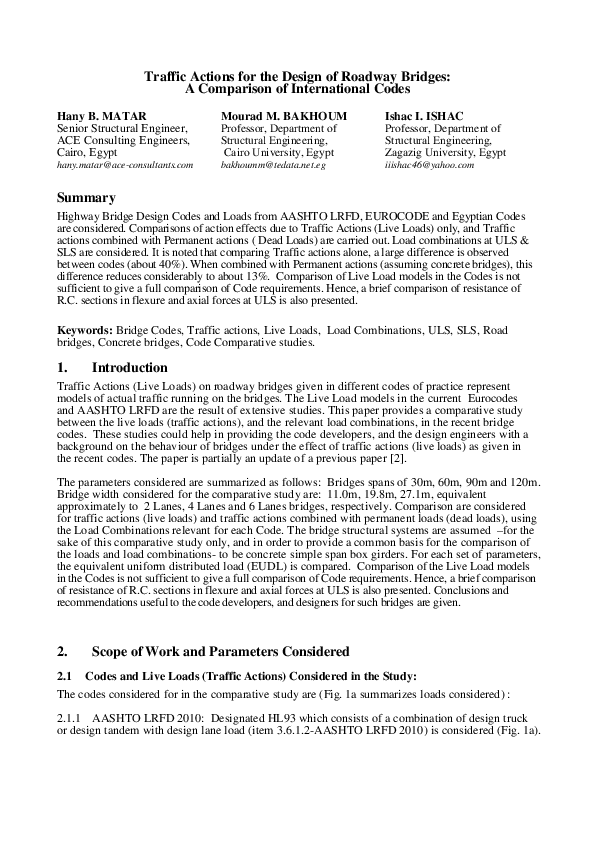 (PDF) Traffic Actions for the Design of Roadway Bridges: A Comparison ...