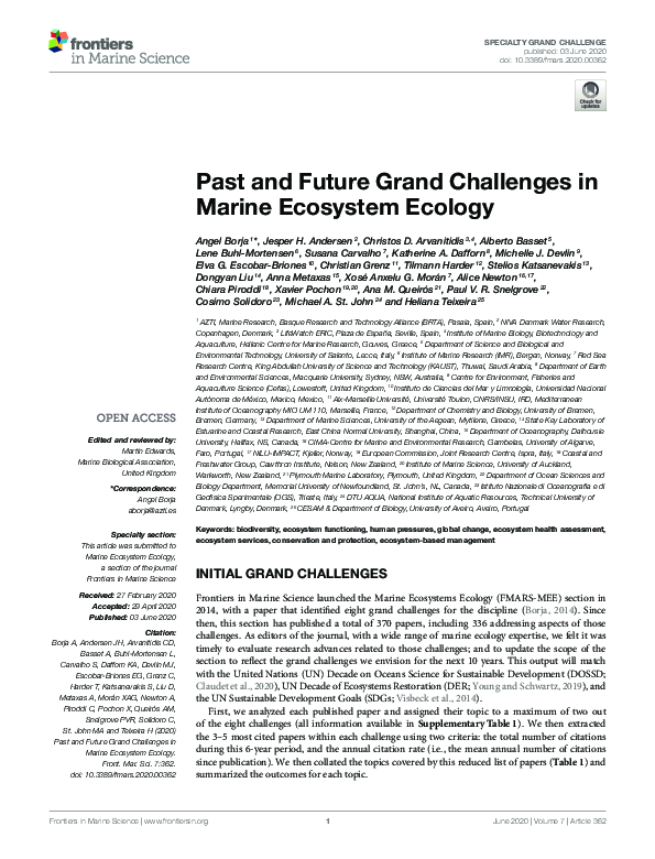 (PDF) Past and Future Grand Challenges in Marine Ecosystem Ecology
