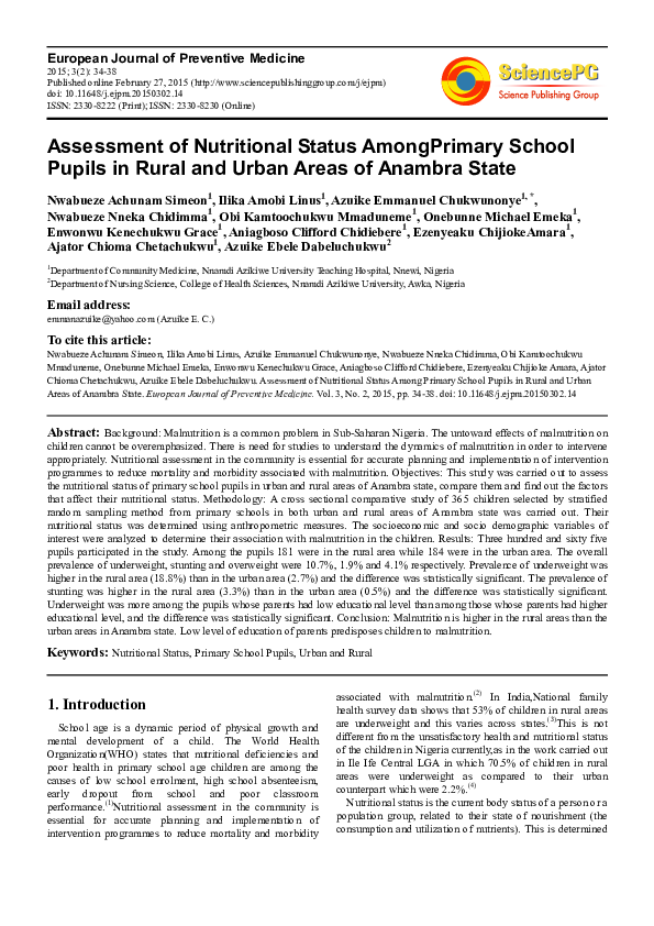 (PDF) Assessment of Nutritional Status Among Primary School Pupils in ...
