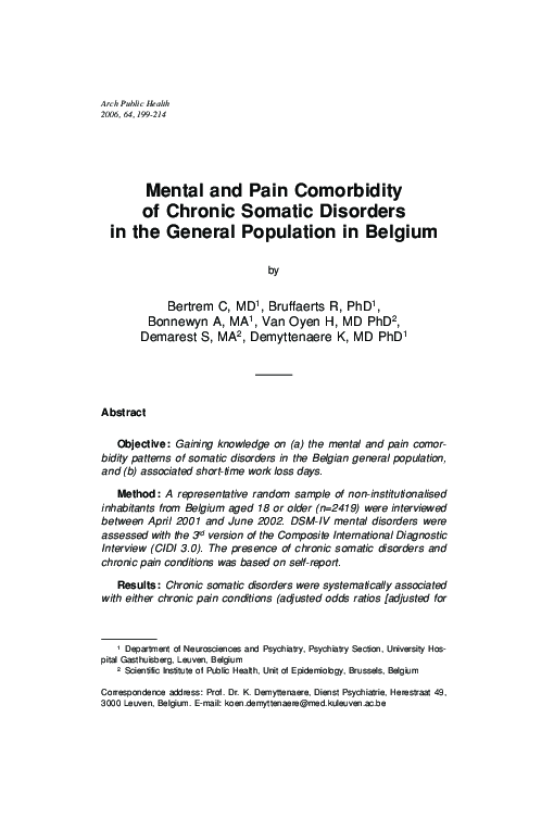 (PDF) Mental and Pain Comorbidity of Chronic Somatic Disorders in the ...