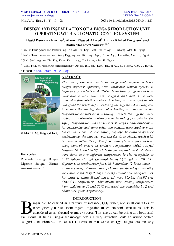 (PDF) DESIGN AND INSTALLATION OF A BIOGAS PRODUCTION UNIT OPERATING ...