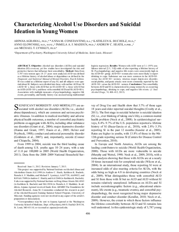 (PDF) Characterizing Alcohol Use Disorders and Suicidal Ideation in ...