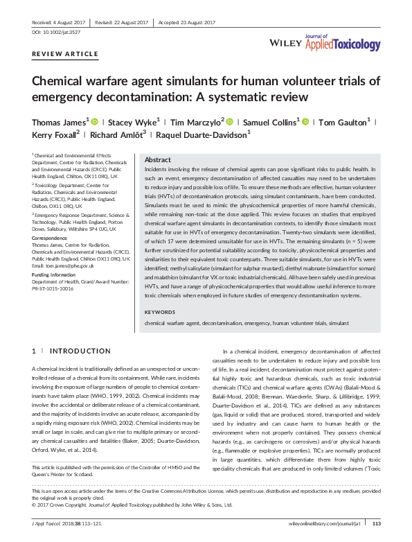 (PDF) Chemical warfare agent simulants for human volunteer trials of