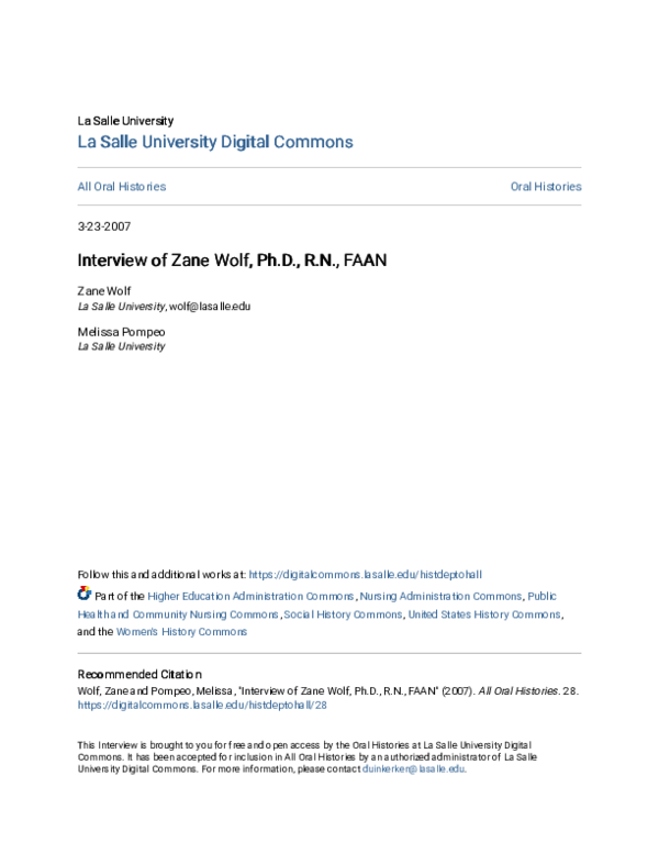 (PDF) Interview of Zane Wolf, Ph.D., R.N., FAAN