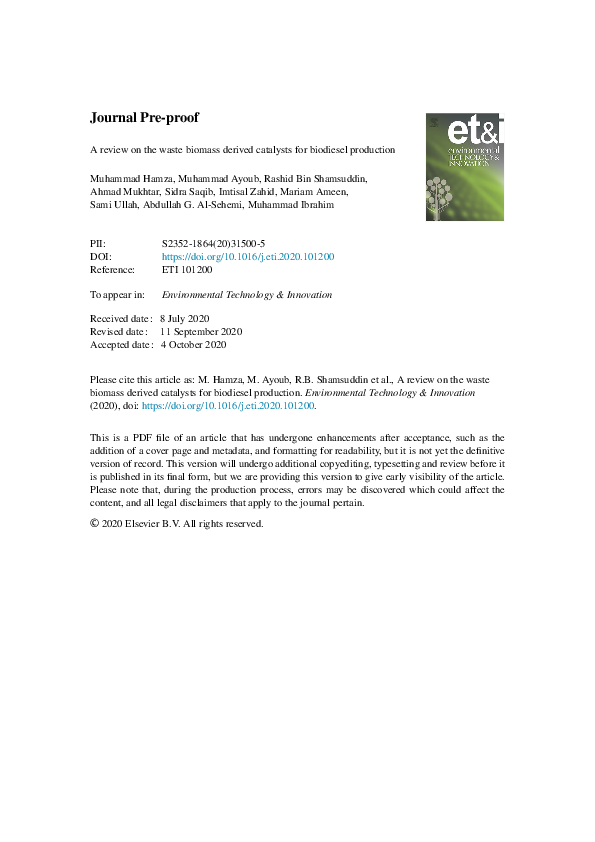 (PDF) A review on the waste biomass derived catalysts for biodiesel ...