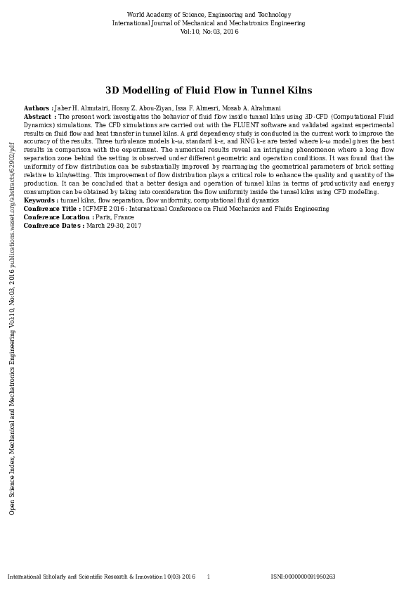 (PDF) 3D Modelling of Fluid Flow in Tunnel Kilns