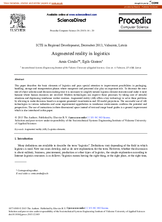(PDF) Augmented Reality in Logistics