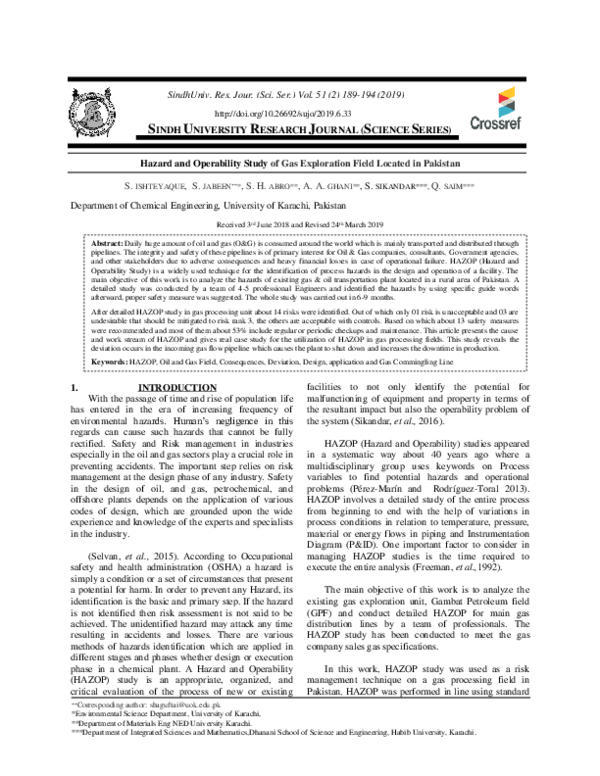 (PDF) Hazard and Operability Study of Gas Exploration Field Located in ...