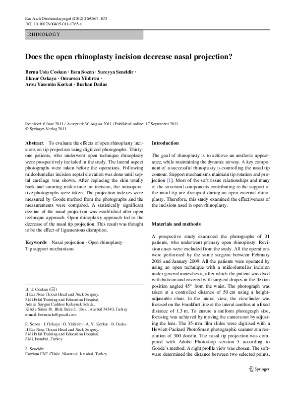 (PDF) Does the open rhinoplasty incision decrease nasal projection?