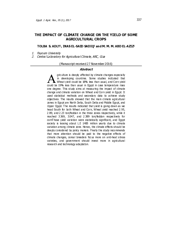 (PDF) The Impact of Climate Change on the Yield of Some Agricultural Crops