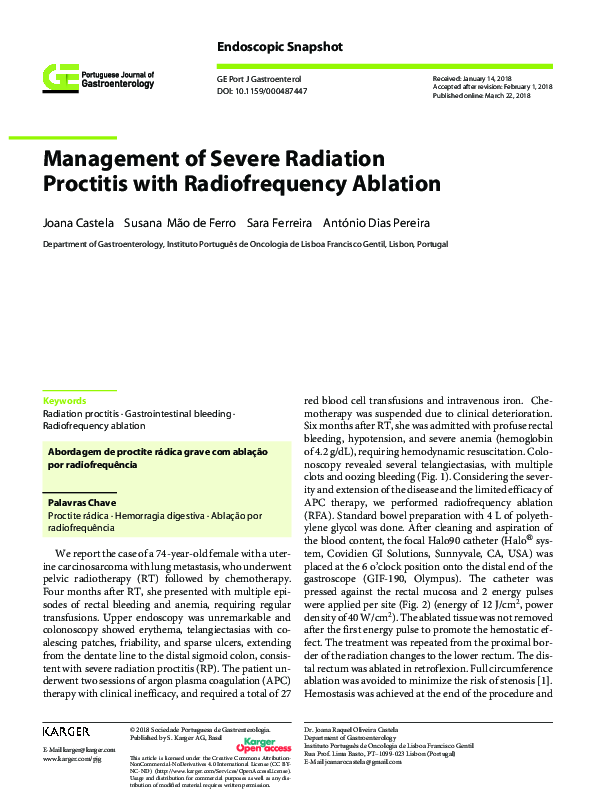 (PDF) Management of Severe Radiation Proctitis with Radiofrequency Ablation