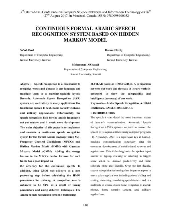 (PDF) Continuous formal Arabic speech recognition system based on ...
