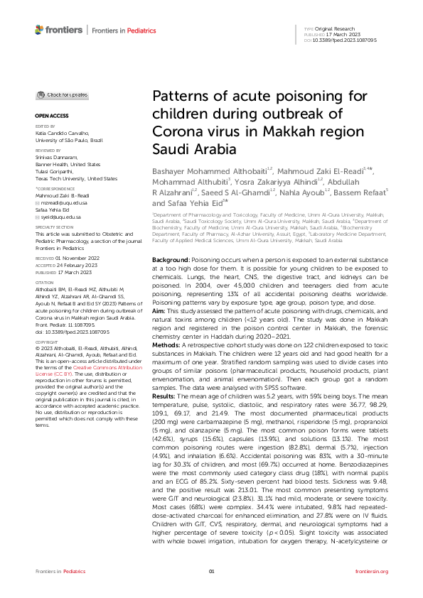 (PDF) Patterns of acute poisoning for children during outbreak of ...