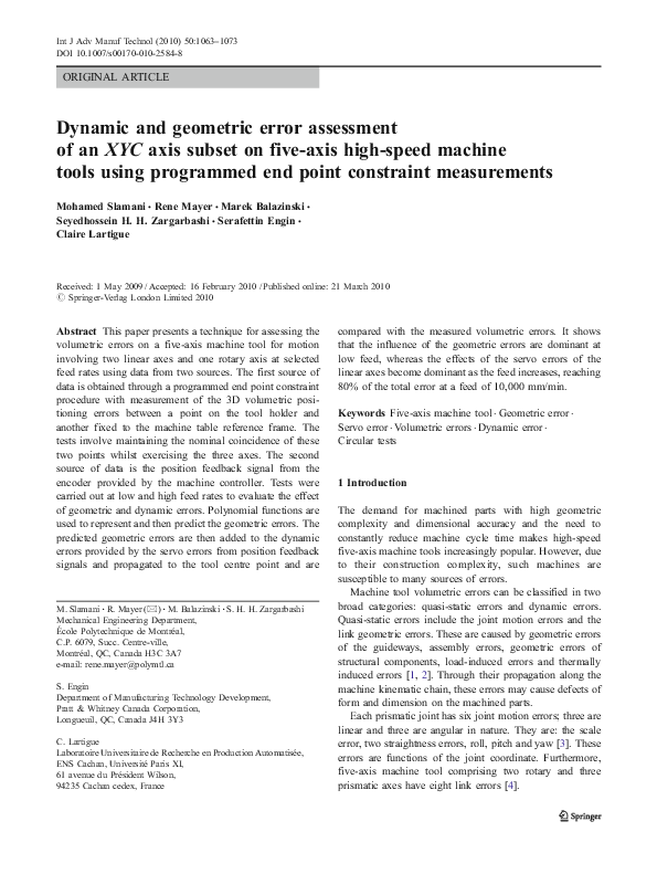 (PDF) Dynamic and geometric error assessment of an XYC axis subset on ...