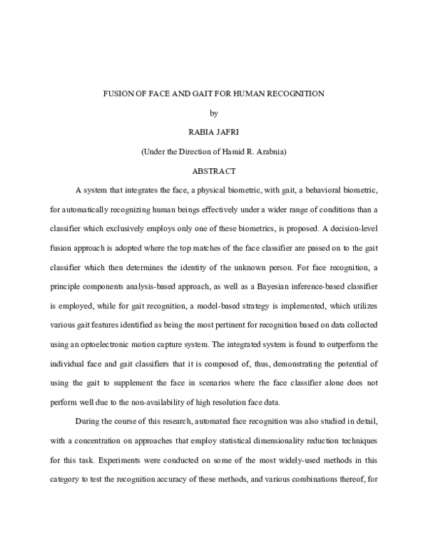 (PDF) Fusion of Face and Gait for Human Recognition