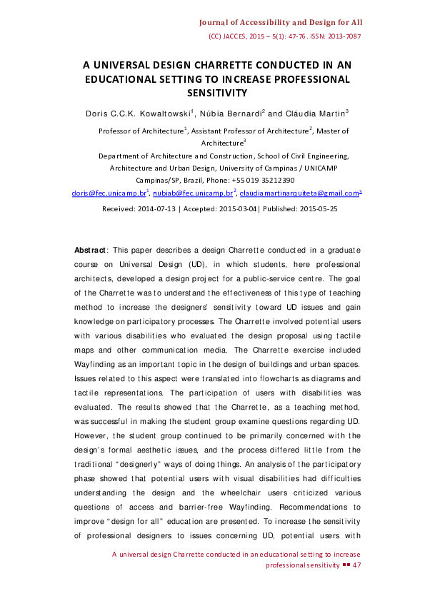 (PDF) A Universal Design Charrette Conducted in an Educational Setting ...