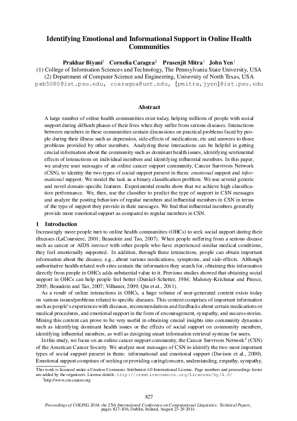 (PDF) Identifying Emotional and Informational Support in Online Health ...