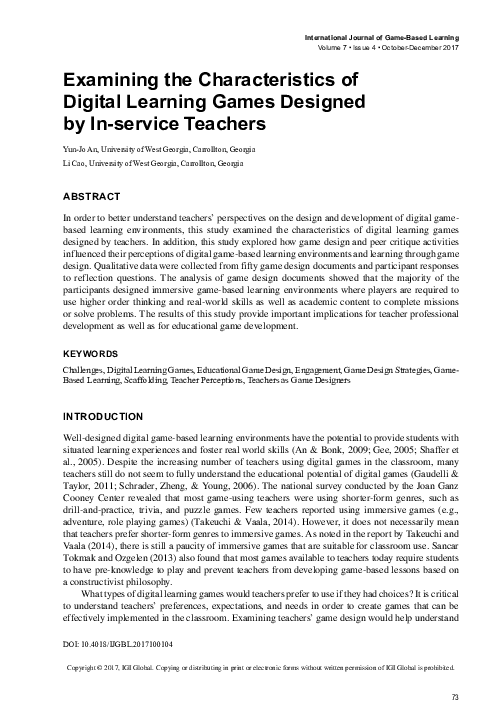 (PDF) Examining the Characteristics of Digital Learning Games Designed ...