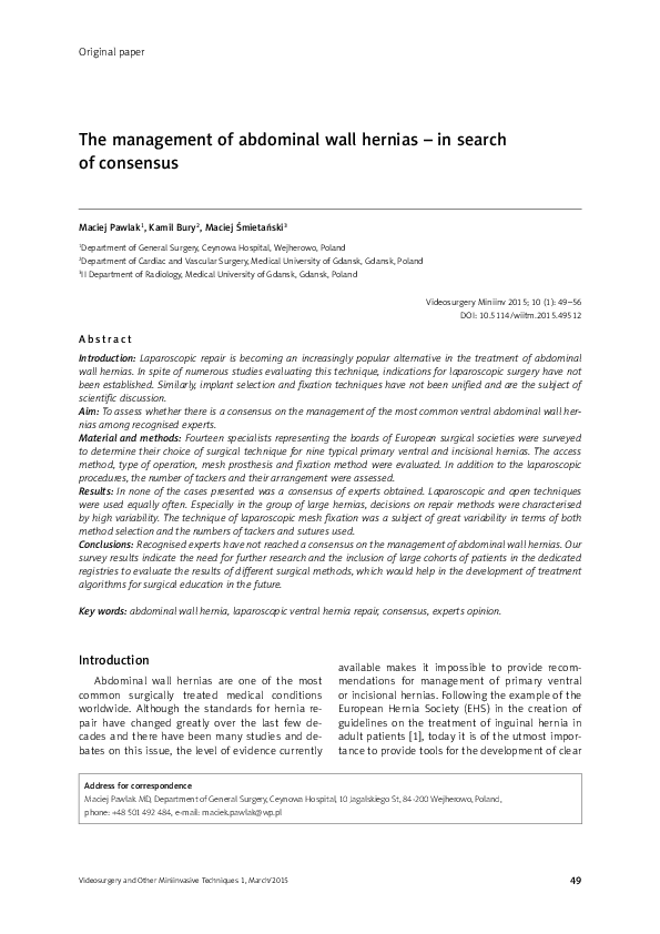 (PDF) The management of abdominal wall hernias – in search of consensus