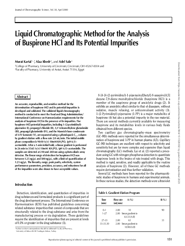 (PDF) Liquid Chromatographic Method for the Analysis of Buspirone HCl ...