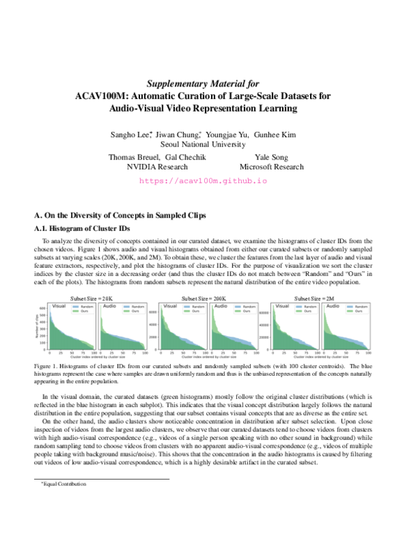 (PDF) ACAV100M: Automatic Curation of Large-Scale Datasets for Audio ...
