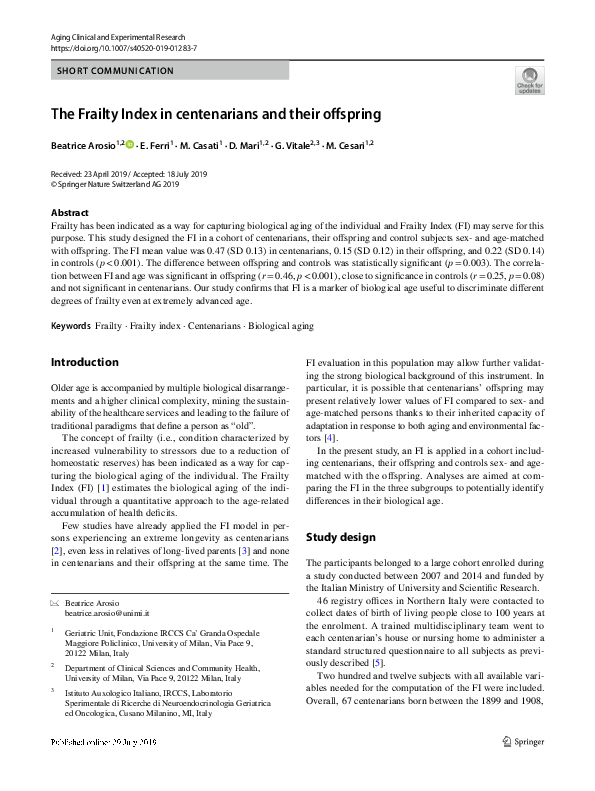 (PDF) The Frailty Index in centenarians and their offspring