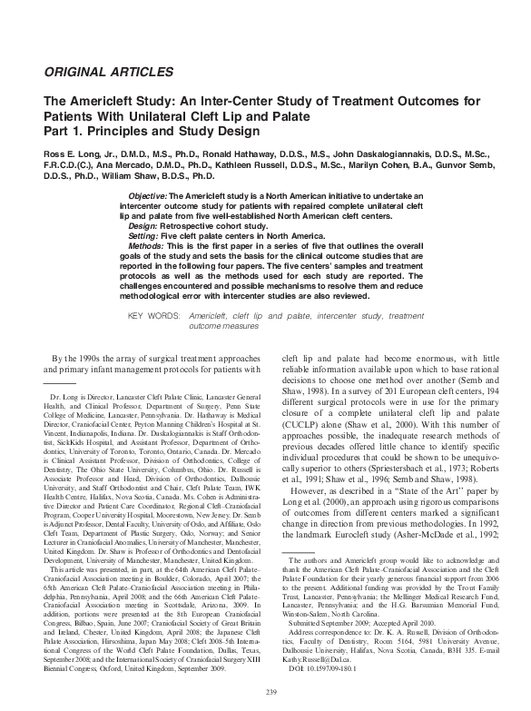 (PDF) The Americleft Study: An Inter-Center Study of Treatment Outcomes ...