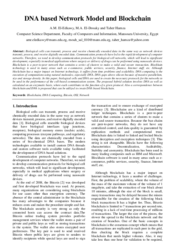(PDF) DNA based Network Model and Blockchain
