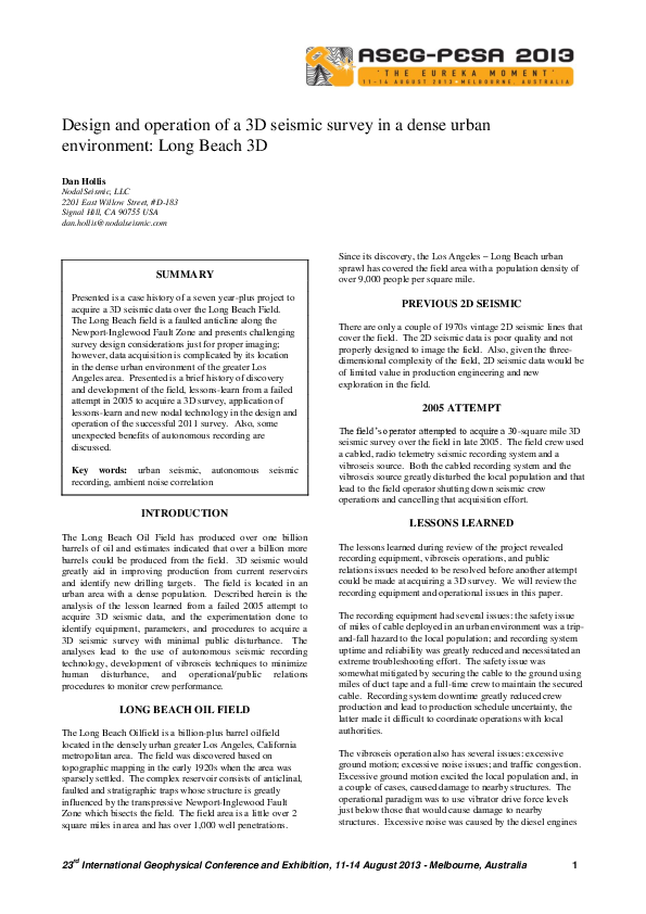 (PDF) Design and operation of a 3D seismic survey in a dense urban ...